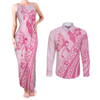 Pacific Girl and Butterfly Cancer Ribbon Personalised Couples Matching Tank Maxi Dress and Long Sleeve Button Shirt LT9 Pink - Polynesian Pride