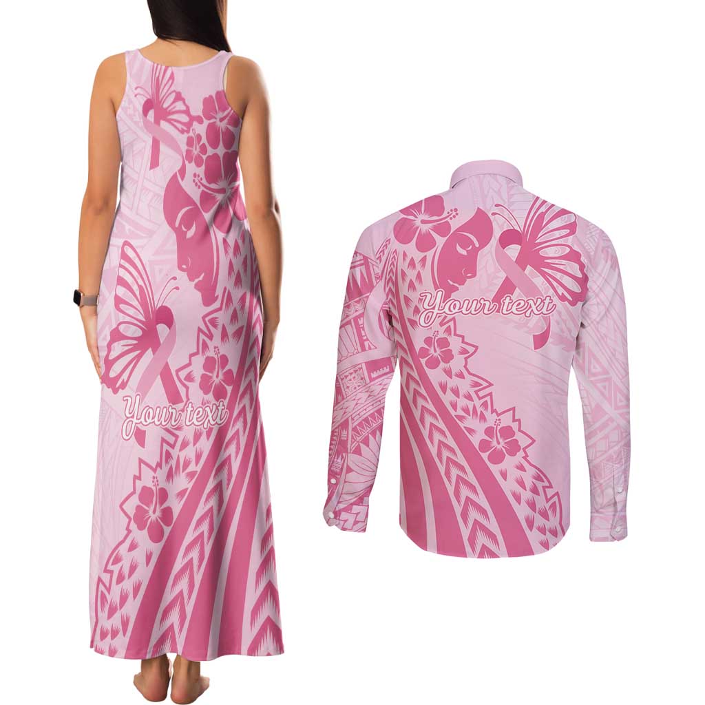 Pacific Girl and Butterfly Cancer Ribbon Personalised Couples Matching Tank Maxi Dress and Long Sleeve Button Shirt LT9 - Polynesian Pride