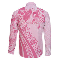 Pacific Girl and Butterfly Cancer Ribbon Personalised Family Matching Off Shoulder Maxi Dress and Hawaiian Shirt LT9 - Polynesian Pride