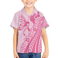 Pacific Girl and Butterfly Cancer Ribbon Personalised Family Matching Puletasi and Hawaiian Shirt LT9 Son's Shirt Pink - Polynesian Pride