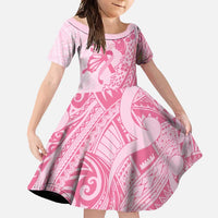 Pacific Girl and Butterfly Cancer Ribbon Personalised Family Matching Short Sleeve Bodycon Dress and Hawaiian Shirt LT9 Daughter's Dress Pink - Polynesian Pride