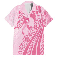 Pacific Girl and Butterfly Cancer Ribbon Personalised Family Matching Short Sleeve Bodycon Dress and Hawaiian Shirt LT9 Dad's Shirt - Short Sleeve Pink - Polynesian Pride