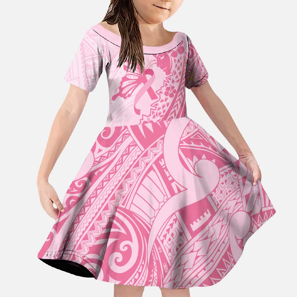 Pacific Girl and Butterfly Cancer Ribbon Personalised Family Matching Summer Maxi Dress and Hawaiian Shirt LT9 Daughter's Dress Pink - Polynesian Pride
