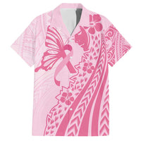 Pacific Girl and Butterfly Cancer Ribbon Personalised Family Matching Summer Maxi Dress and Hawaiian Shirt LT9 Dad's Shirt - Short Sleeve Pink - Polynesian Pride