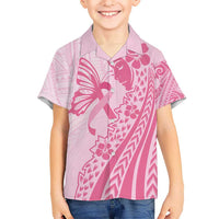 Pacific Girl and Butterfly Cancer Ribbon Personalised Kid Hawaiian Shirt LT9 Kid Pink - Polynesian Pride