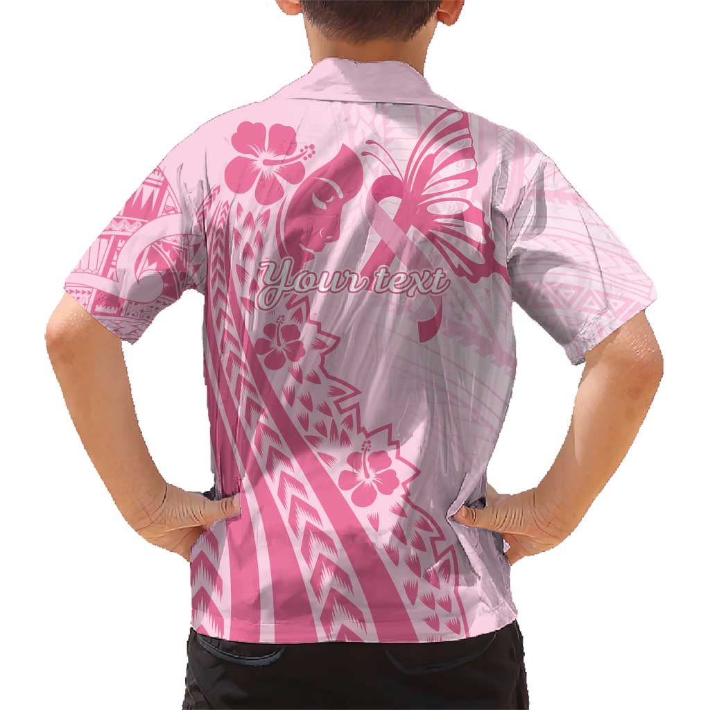 Pacific Girl and Butterfly Cancer Ribbon Personalised Kid Hawaiian Shirt LT9 - Polynesian Pride
