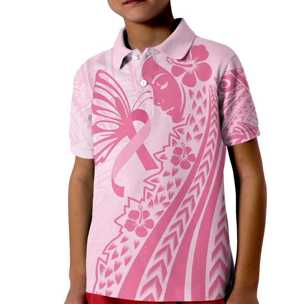 Pacific Girl and Butterfly Cancer Ribbon Personalised Kid Polo Shirt LT9 Kid Pink - Polynesian Pride