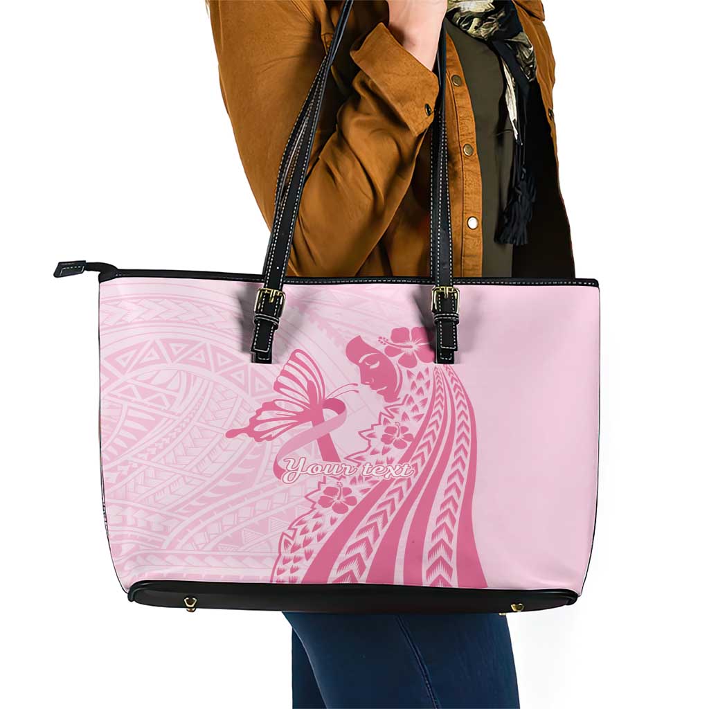 Pacific Girl and Butterfly Cancer Ribbon Personalised Leather Tote Bag