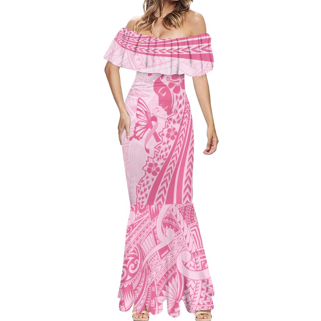 Pacific Girl and Butterfly Cancer Ribbon Personalised Mermaid Dress LT9 - Polynesian Pride