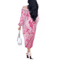 Pacific Girl and Butterfly Cancer Ribbon Personalised Off The Shoulder Long Sleeve Dress