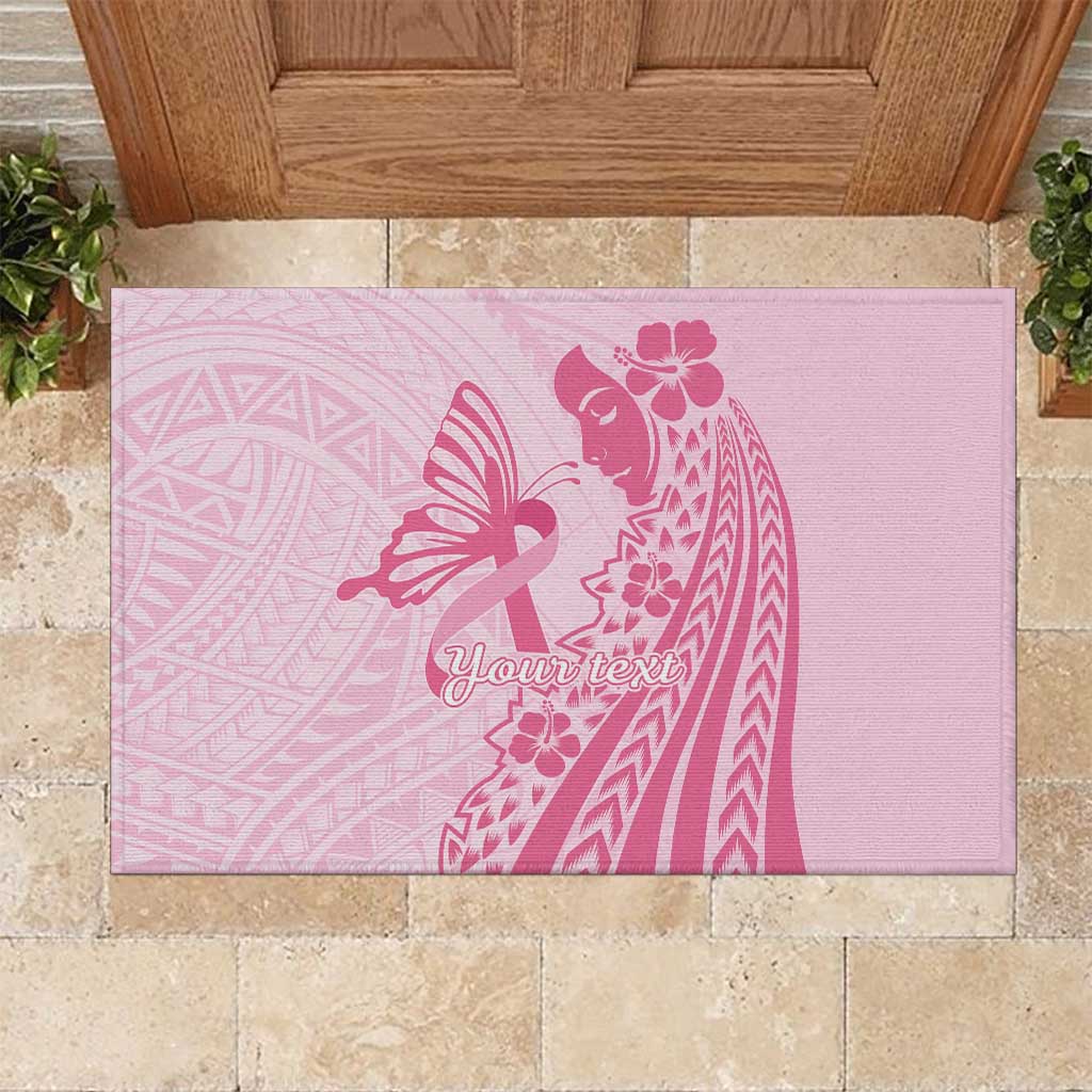 Pacific Girl and Butterfly Cancer Ribbon Personalised Rubber Doormat LT9 Pink - Polynesian Pride