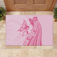 Pacific Girl and Butterfly Cancer Ribbon Personalised Rubber Doormat LT9 Pink - Polynesian Pride
