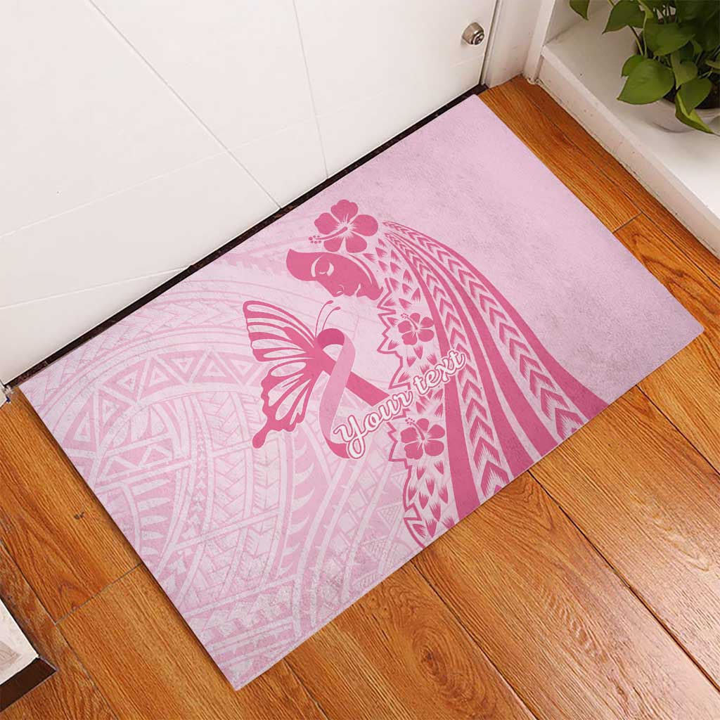 Pacific Girl and Butterfly Cancer Ribbon Personalised Rubber Doormat LT9 - Polynesian Pride