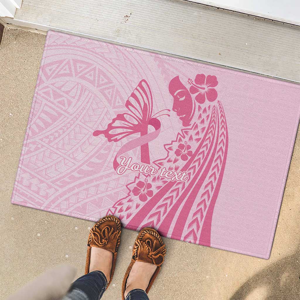 Pacific Girl and Butterfly Cancer Ribbon Personalised Rubber Doormat LT9 - Polynesian Pride
