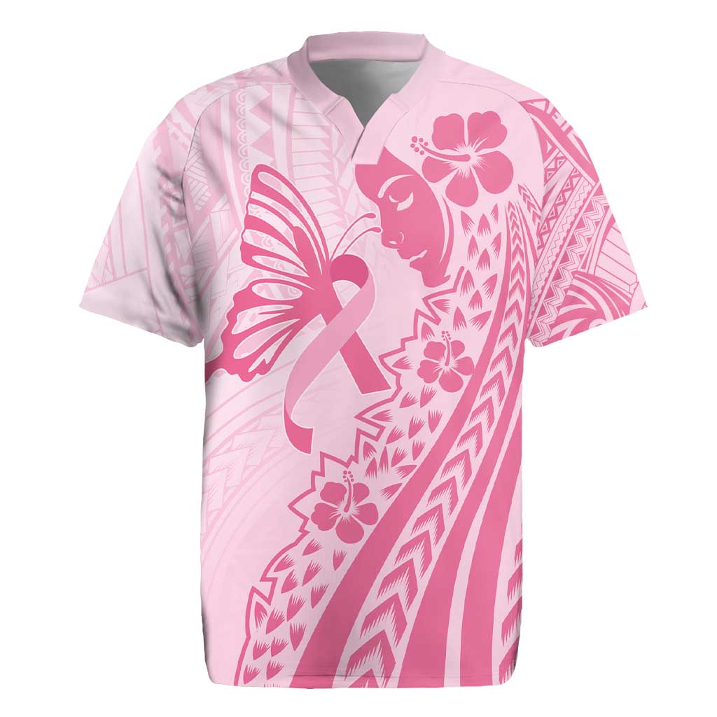 Pacific Girl and Butterfly Cancer Ribbon Personalised Rugby Jersey