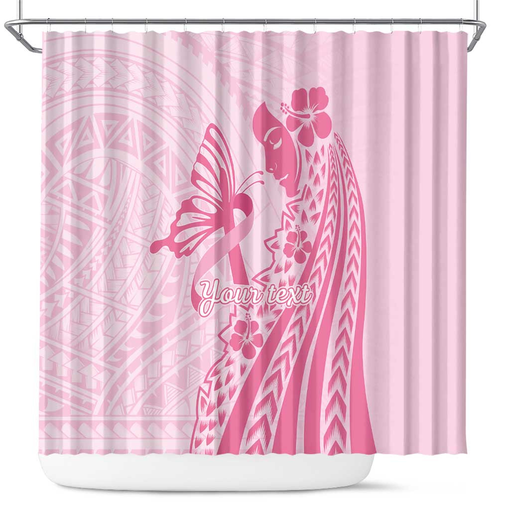 Pacific Girl and Butterfly Cancer Ribbon Personalised Shower Curtain LT9 Pink - Polynesian Pride