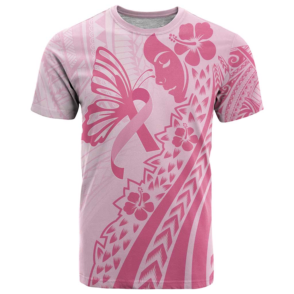 Pacific Girl and Butterfly Cancer Ribbon Personalised T Shirt LT9 Pink - Polynesian Pride