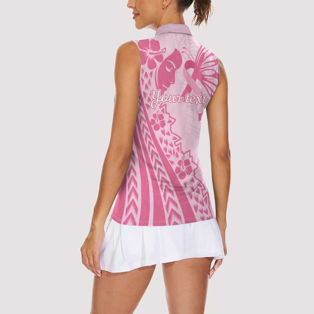 Pacific Girl and Butterfly Cancer Ribbon Personalised Women Sleeveless Polo Shirt