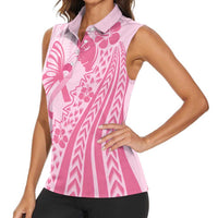 Pacific Girl and Butterfly Cancer Ribbon Personalised Women Sleeveless Polo Shirt