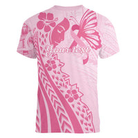 Pacific Girl and Butterfly Cancer Ribbon Personalised Women V-Neck T-Shirt LT9 - Polynesian Pride