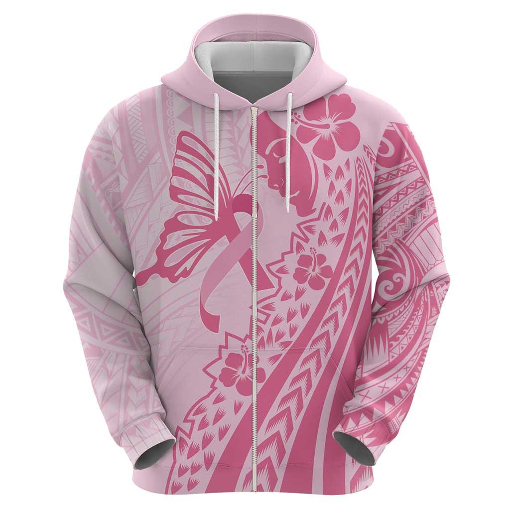 Pacific Girl and Butterfly Cancer Ribbon Personalised Zip Hoodie