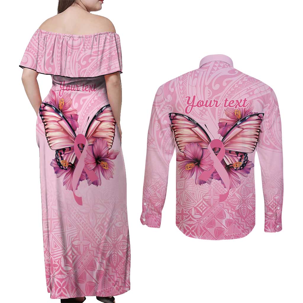 Faith Hope Love Butterfly Ribbon Personalised Couples Matching Off Shoulder Maxi Dress and Long Sleeve Button Shirt LT9 - Polynesian Pride