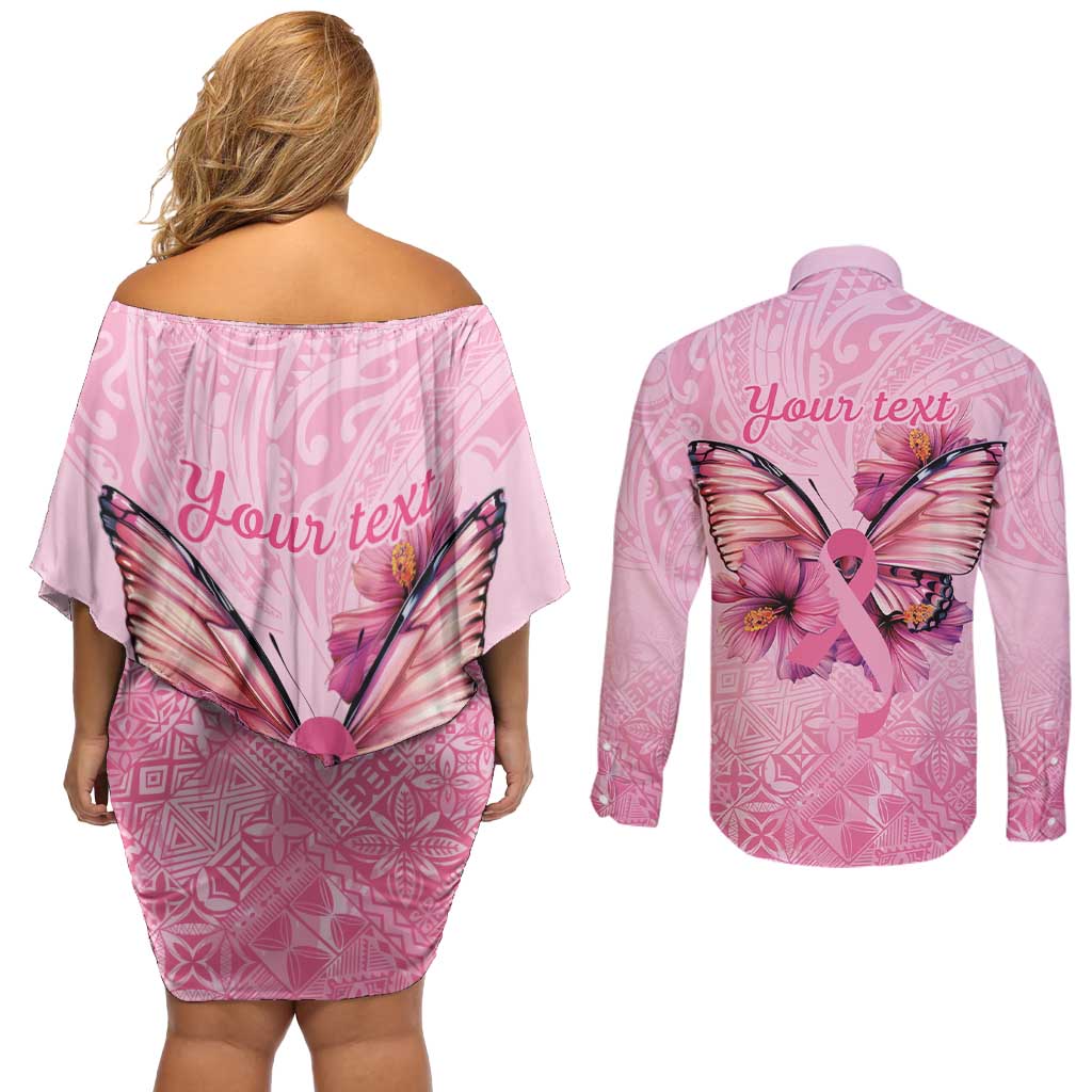 Faith Hope Love Butterfly Ribbon Personalised Couples Matching Off Shoulder Short Dress and Long Sleeve Button Shirt LT9 - Polynesian Pride