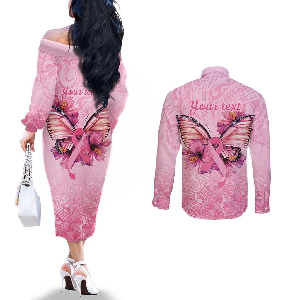 Faith Hope Love Butterfly Ribbon Personalised Couples Matching Off The Shoulder Long Sleeve Dress and Long Sleeve Button Shirt LT9 - Polynesian Pride