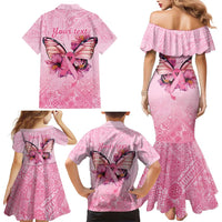 Faith Hope Love Butterfly Ribbon Personalised Family Matching Mermaid Dress and Hawaiian Shirt LT9 - Polynesian Pride