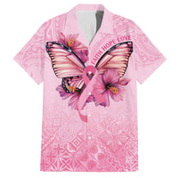 Faith Hope Love Butterfly Ribbon Personalised Family Matching Off Shoulder Short Dress and Hawaiian Shirt LT9 Dad's Shirt - Short Sleeve Pink - Polynesian Pride