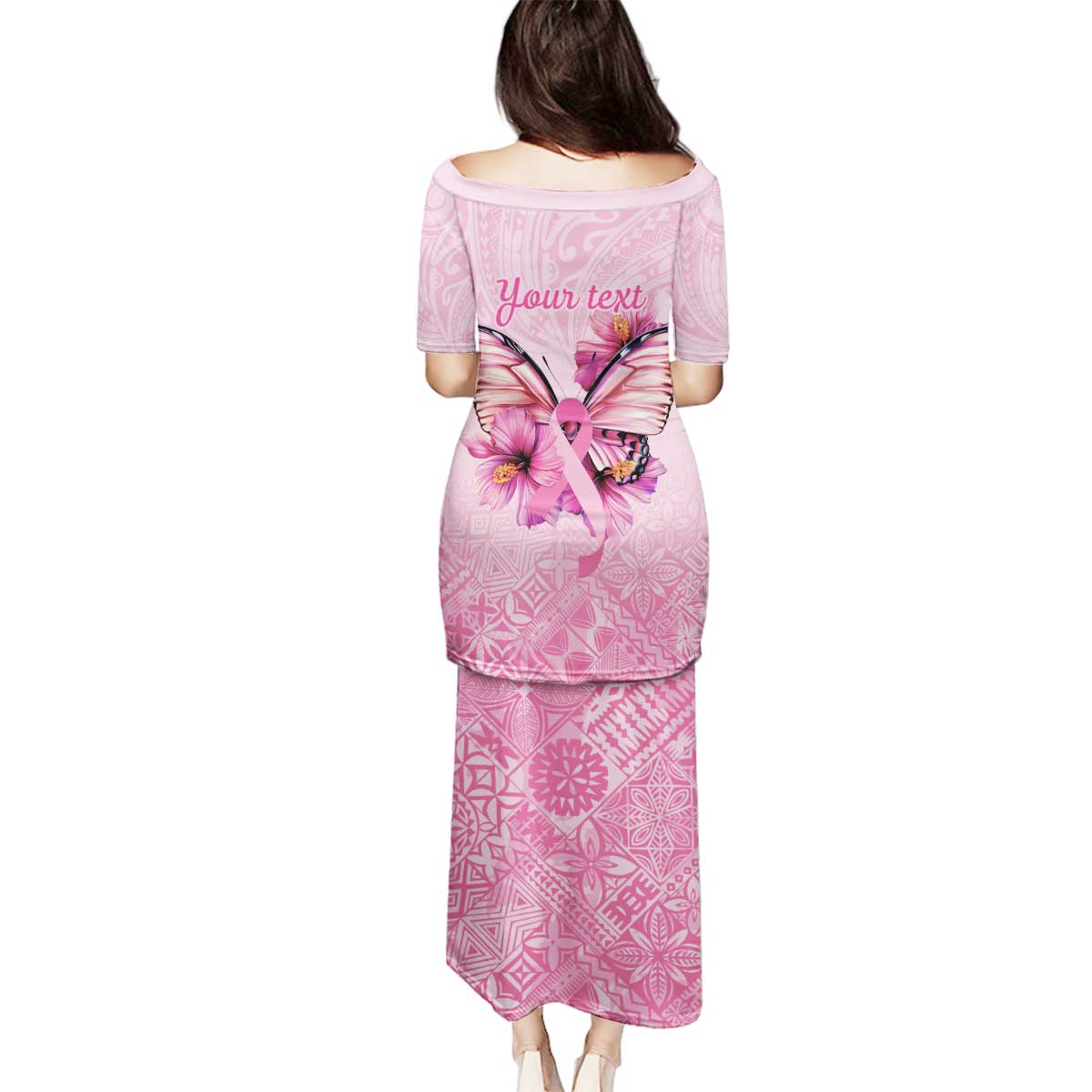 Faith Hope Love Butterfly Ribbon Personalised Family Matching Puletasi and Hawaiian Shirt LT9 - Polynesian Pride