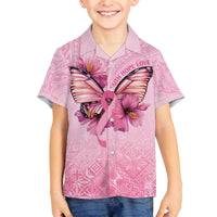 Faith Hope Love Butterfly Ribbon Personalised Family Matching Puletasi and Hawaiian Shirt LT9 Son's Shirt Pink - Polynesian Pride