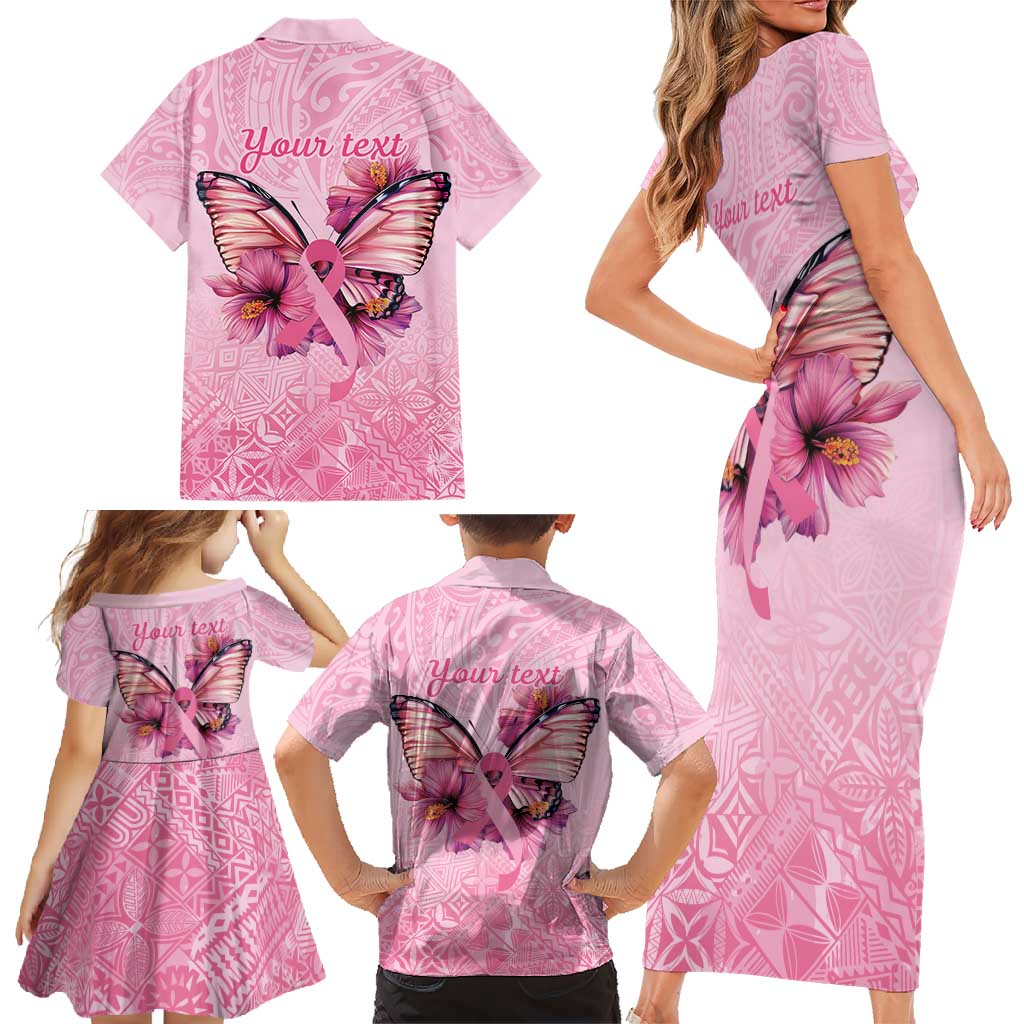 Faith Hope Love Butterfly Ribbon Personalised Family Matching Short Sleeve Bodycon Dress and Hawaiian Shirt LT9 - Polynesian Pride
