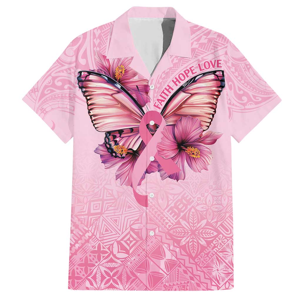 Faith Hope Love Butterfly Ribbon Personalised Family Matching Short Sleeve Bodycon Dress and Hawaiian Shirt LT9 Dad's Shirt - Short Sleeve Pink - Polynesian Pride