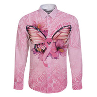 Faith Hope Love Butterfly Ribbon Personalised Family Matching Short Sleeve Bodycon Dress and Hawaiian Shirt LT9 Dad's Shirt - Long Sleeve Pink - Polynesian Pride
