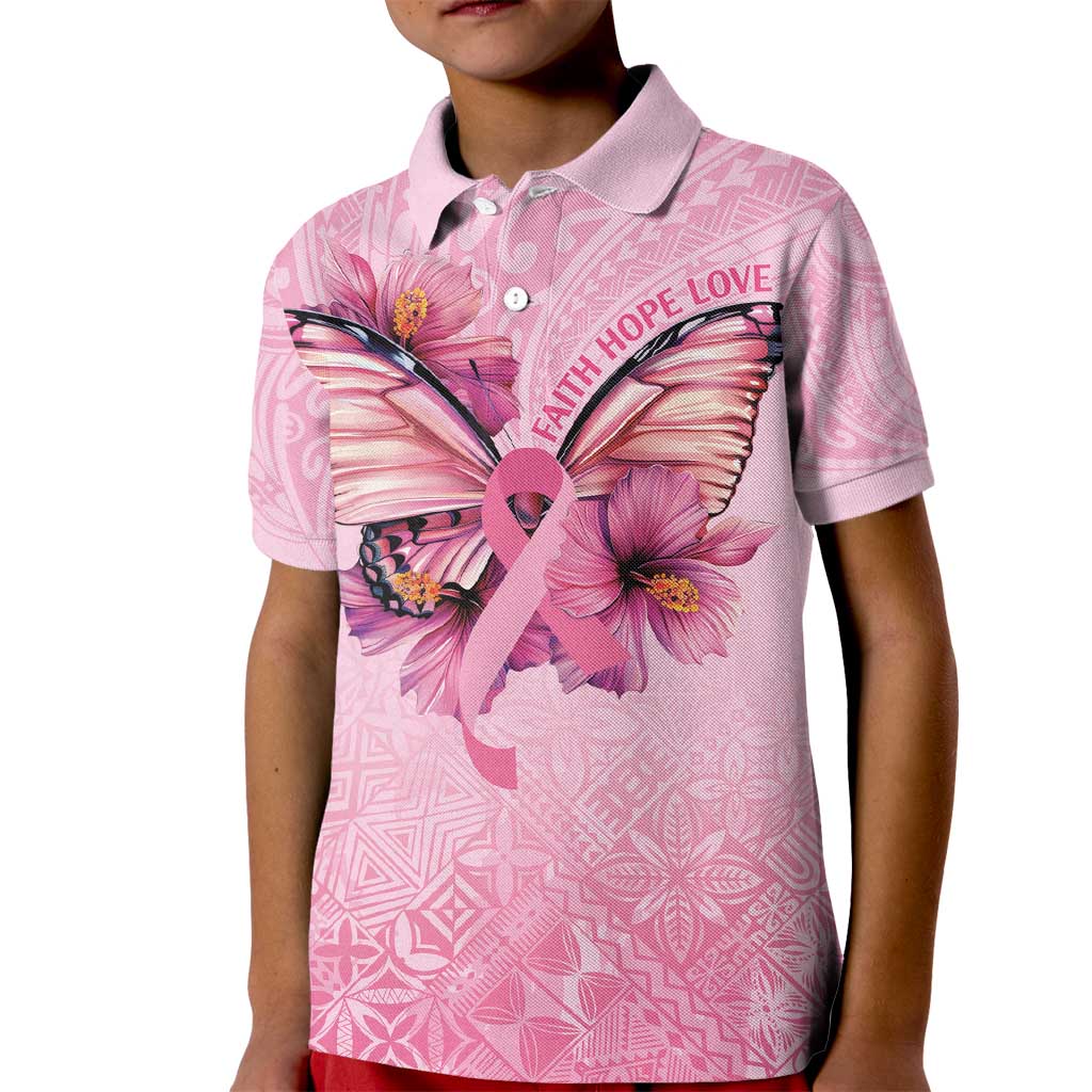 Faith Hope Love Butterfly Ribbon Personalised Kid Polo Shirt LT9 Kid Pink - Polynesian Pride