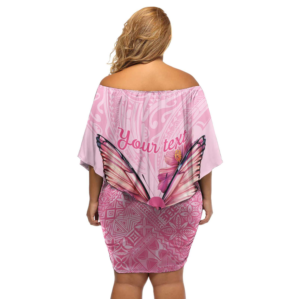 Faith Hope Love Butterfly Ribbon Personalised Off Shoulder Short Dress