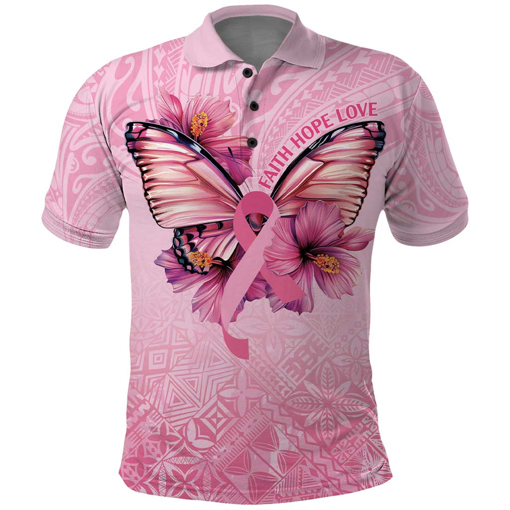 Faith Hope Love Butterfly Ribbon Personalised Polo Shirt