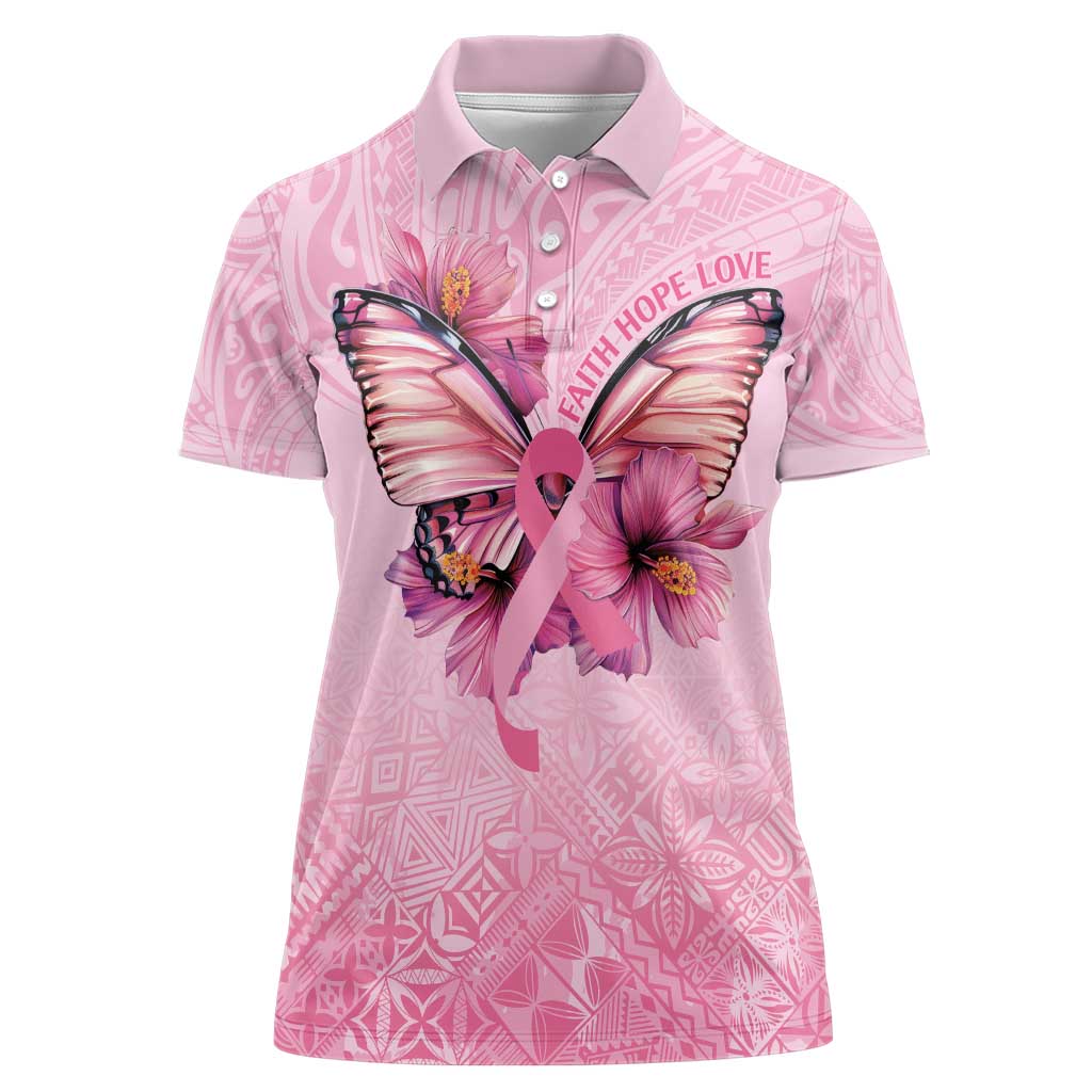 Faith Hope Love Butterfly Ribbon Personalised Women Polo Shirt