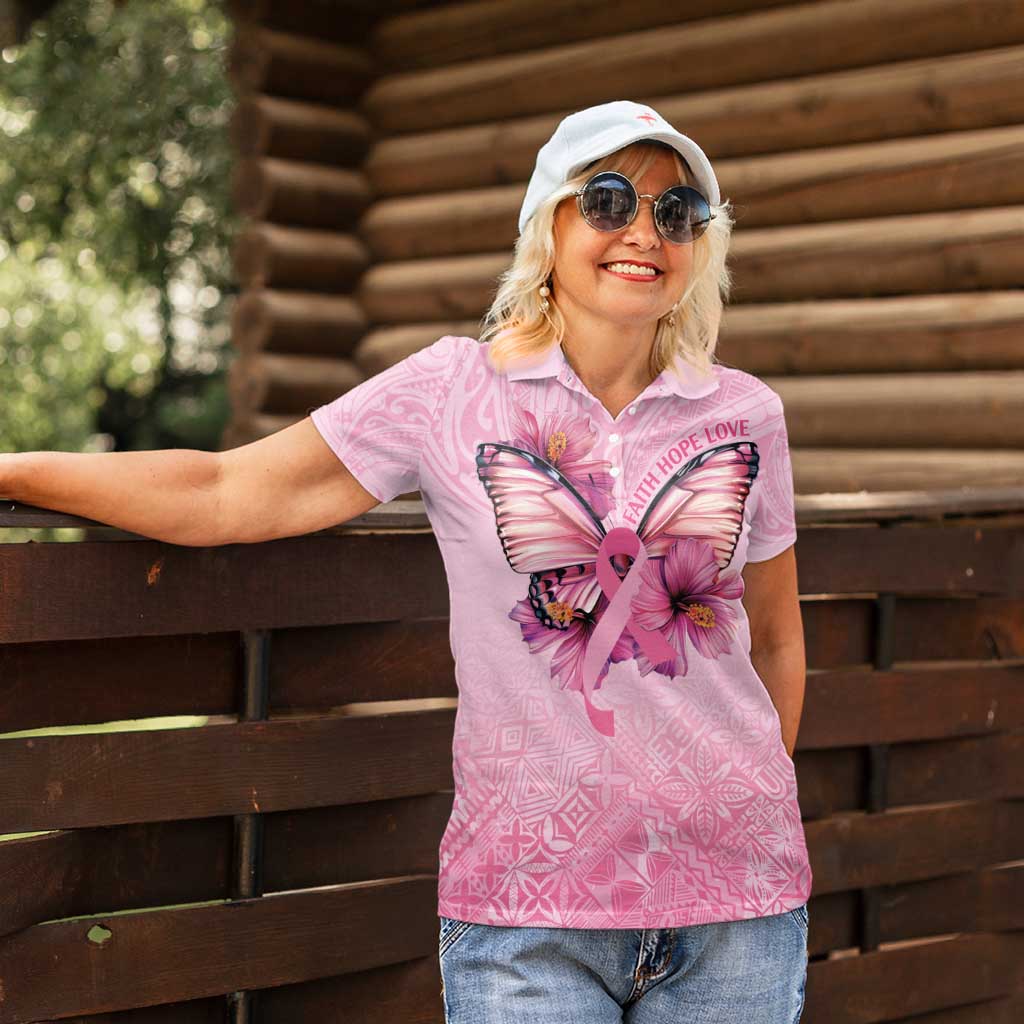 Faith Hope Love Butterfly Ribbon Personalised Women Polo Shirt