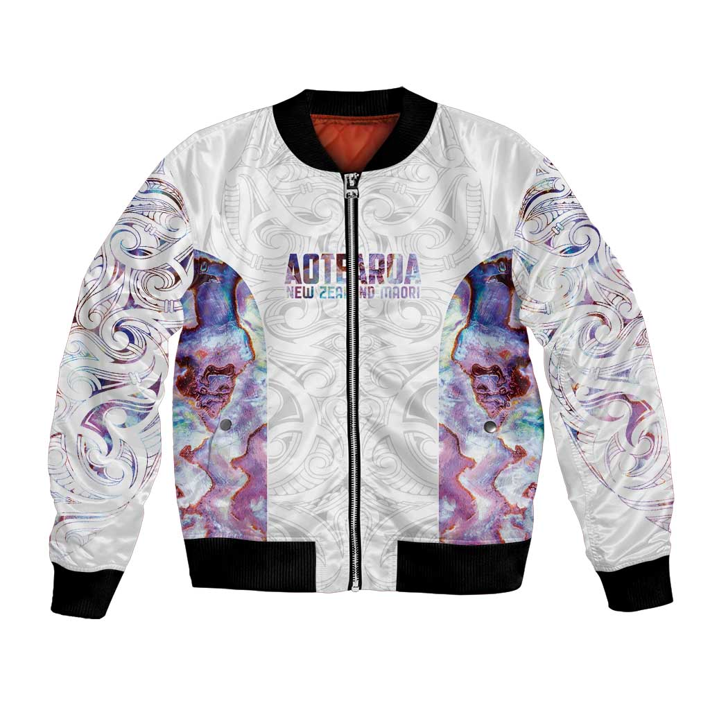Custom New Zealand Aotearoa Bomber Jacket Pink Maori Paua Shell Indigenous - Polynesian Pride