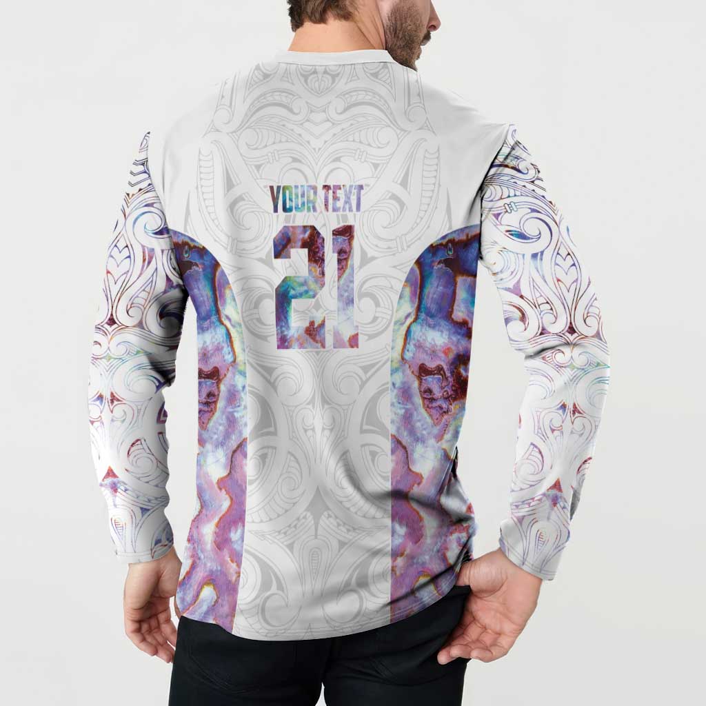 Custom New Zealand Aotearoa Button Sweatshirt Pink Maori Paua Shell Indigenous - Polynesian Pride