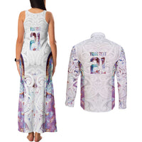 Custom New Zealand Aotearoa Couples Matching Tank Maxi Dress and Long Sleeve Button Shirt Pink Maori Paua Shell Indigenous - Polynesian Pride