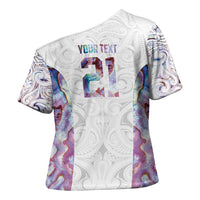 Custom New Zealand Aotearoa Cross Shoulder Shirt Pink Maori Paua Shell Indigenous - Polynesian Pride