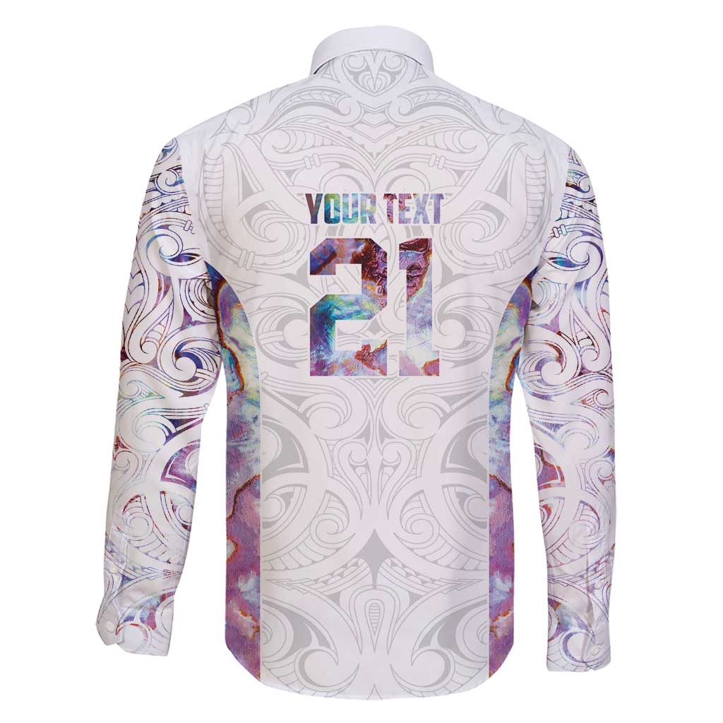 Custom New Zealand Aotearoa Family Matching Long Sleeve Bodycon Dress and Hawaiian Shirt Pink Maori Paua Shell Indigenous - Polynesian Pride