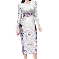 Custom New Zealand Aotearoa Family Matching Long Sleeve Bodycon Dress and Hawaiian Shirt Pink Maori Paua Shell Indigenous - Polynesian Pride