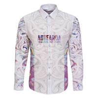Custom New Zealand Aotearoa Family Matching Off Shoulder Short Dress and Hawaiian Shirt Pink Maori Paua Shell Indigenous LT9 Dad's Shirt - Long Sleeve Pink - Polynesian Pride