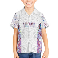 Custom New Zealand Aotearoa Family Matching Off Shoulder Short Dress and Hawaiian Shirt Pink Maori Paua Shell Indigenous LT9 Son's Shirt Pink - Polynesian Pride