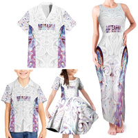 Custom New Zealand Aotearoa Family Matching Tank Maxi Dress and Hawaiian Shirt Pink Maori Paua Shell Indigenous - Polynesian Pride