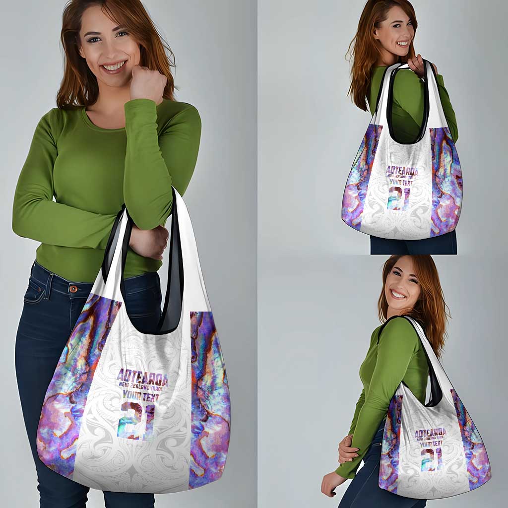 Custom New Zealand Aotearoa Grocery Bag Pink Maori Paua Shell Indigenous - Polynesian Pride